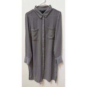 White House Black Market Womens Black & White Striped Button-Up Shirt Dress Size